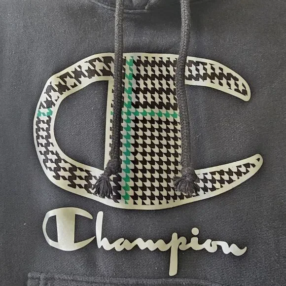 Champion Reverse Weave Hoodie Women's Size Small Pullover‎ Black Green Stripes - Picture 4 of 7